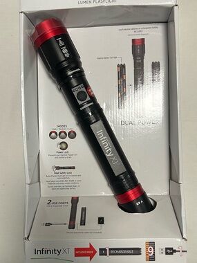 NFINITY Dual Power Flashlight — Black with Red Accents